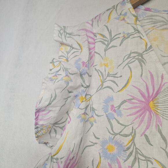 Joie Plus Size Floral White 100% Linen Dress with Flutter Sleeves - Picture 3 of 7